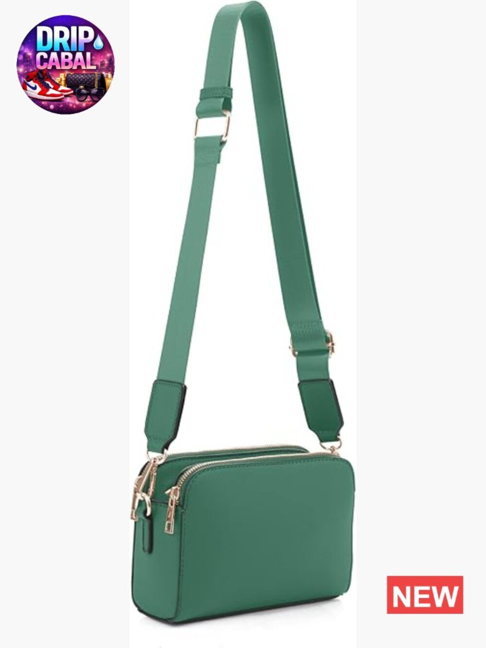 Triple Zip Small Crossbody Camera Bag with Wide Guitar Strap